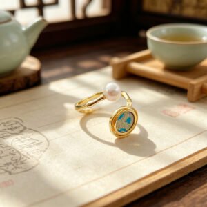 005 green lotus leaf pearl ring