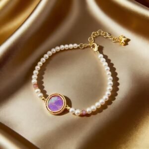 001 vintage cloud pattern pearl bracelet with jade